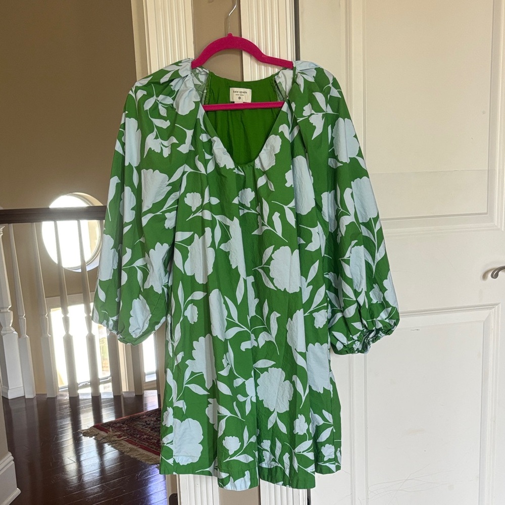 Green Floral Puff-Sleeve Mini Dress by Kate Spade